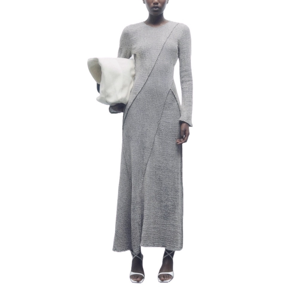 Zara Stunning‎ Textured Gray/Black Maxi Dress Small